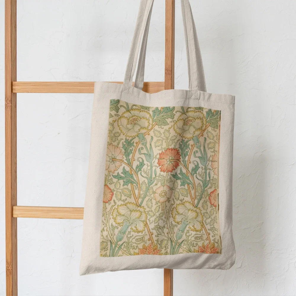 Vintage Floral Orange Sage Canvas Tote